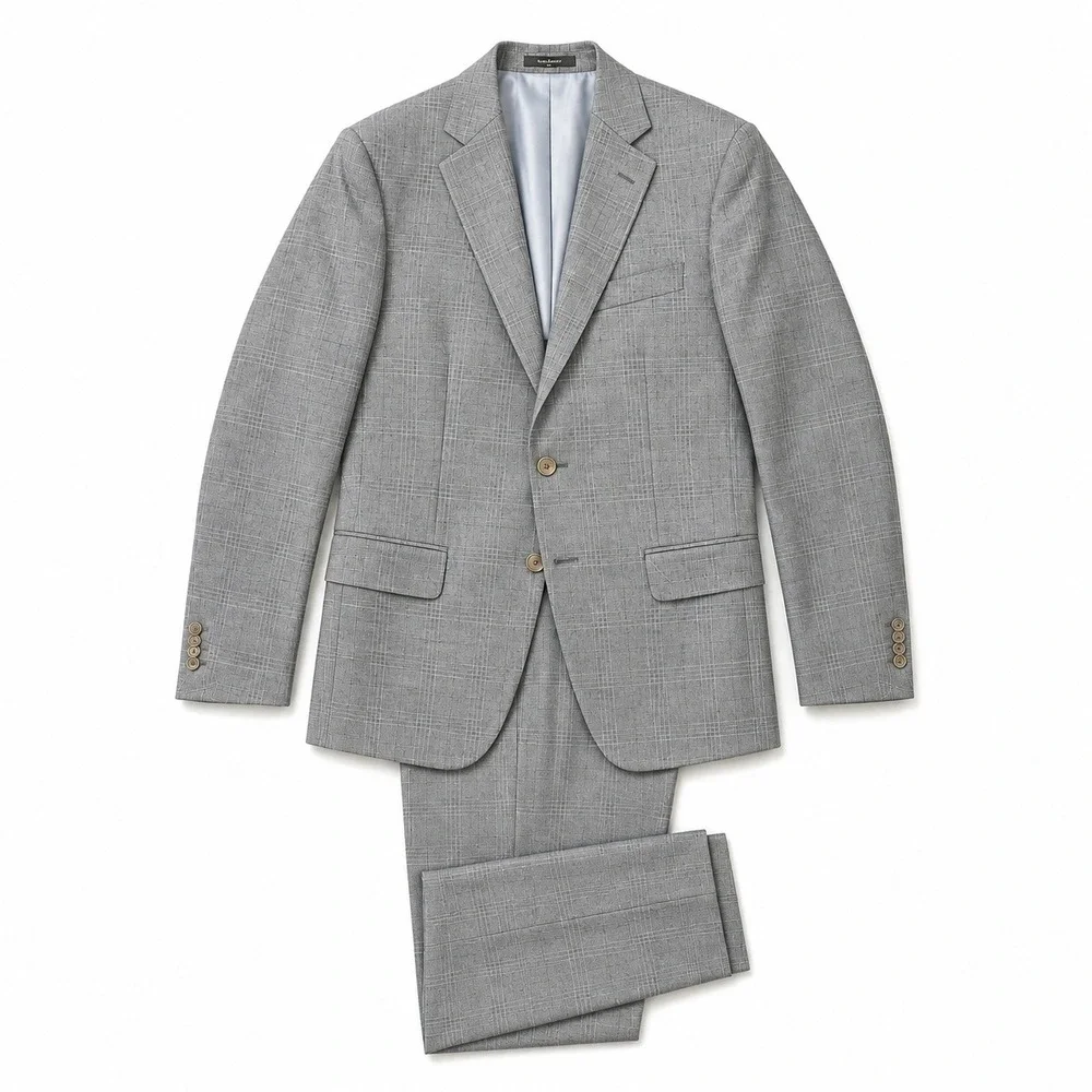 Indochino Men's 40R Gray Plaid 100% Wool 2 Piece Suit 36/37W Custom Old Money